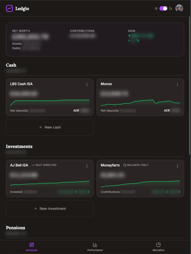 The ledgio personal wealth-tracking app